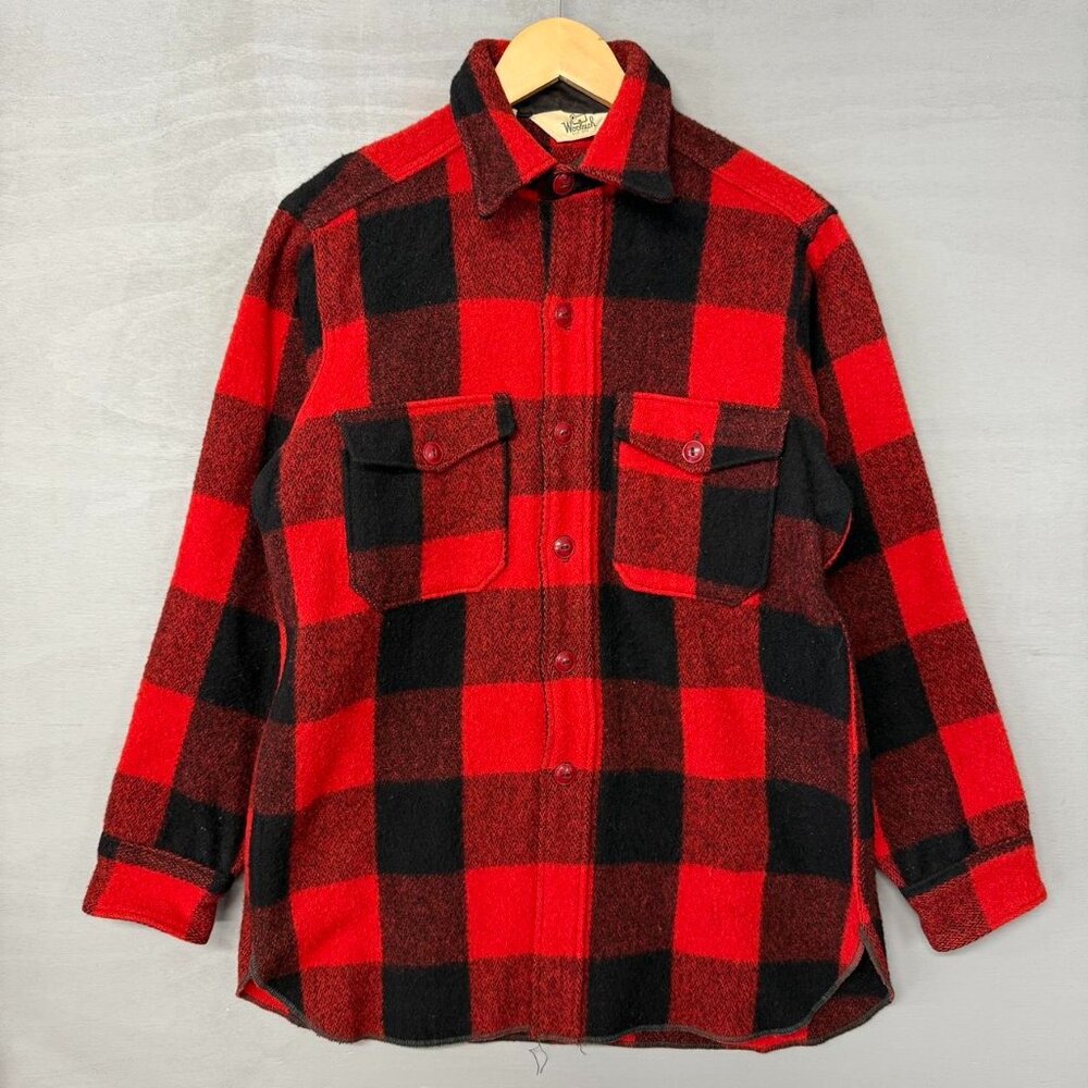 Vintage Woolrich Wool Flannel Shirt Red Black Buffalo Plaid 15 S